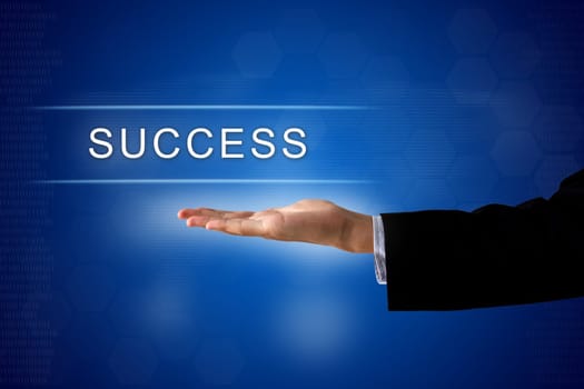 success button with business hand on a touch screen interface
