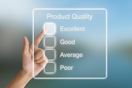 hand clicking product quality on virtual screen interface