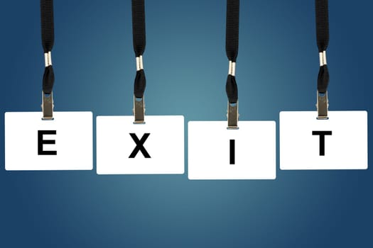 exit word on badge with blue background