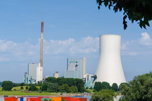 Coal-fired power station on the Rhine opposite the ferry pier in Orsay