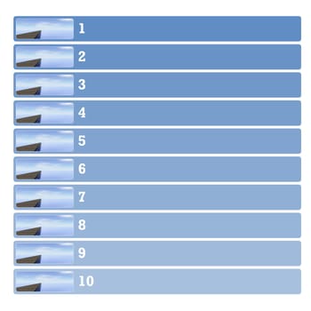Business presentation diagram with ten steps and pontoon over the ocean illustration and blank area to write description