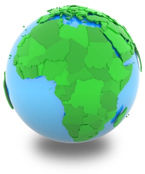 Africa, political map of the world with countries in different shades of green, isolated on white background.
