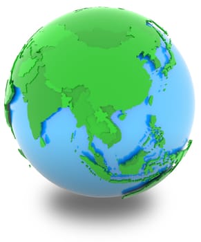 Asia, political map of the world with countries in different shades of green, isolated on white background.