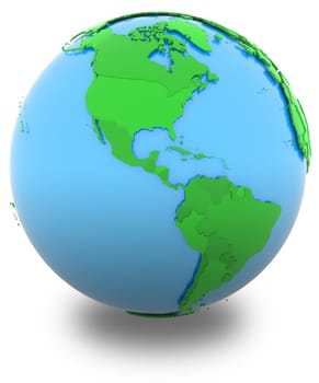 Americas, political map of the world with countries in different shades of green, isolated on white background.