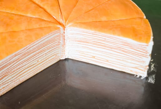 Homemade cream crepe cake slide, stock photo