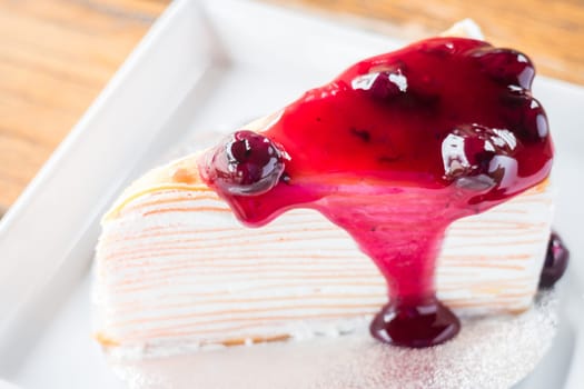 Beautiful homemade blueberry crepe cake, stock photo
