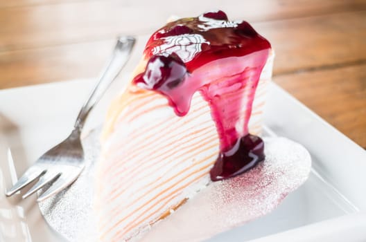 Homemade bakery blueberry crepe cake, stock photo