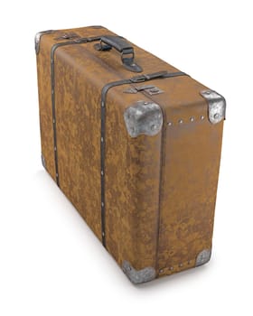Old suitcase with wear on the surface of the leather and rust on metal. Clipping path included.