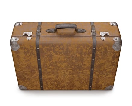 Old suitcase with wear on the surface of the leather and rust on metal. Clipping path included.
