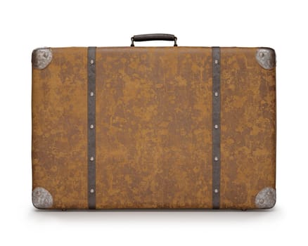 Old suitcase with wear on the surface of the leather and rust on metal. Clipping path included.