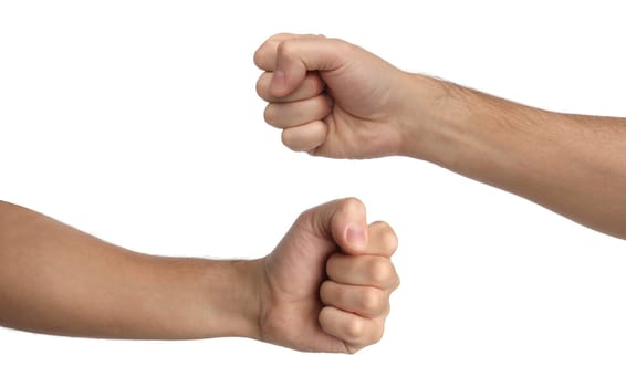 Hand signs. Punch fist isolated on white background