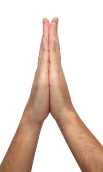 Two praying hands isolated on white background