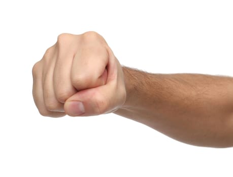 Hand signs. Punch fist isolated on white background