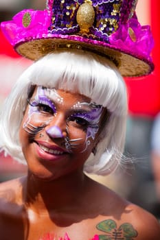 ROTTERDAM, THE NETHERLANDS - JULY 19, 2014, Carnival dancer at the street parade at the Summer Carnival in Rotterdam on July 19 in Rotterdam, The Netherlands.