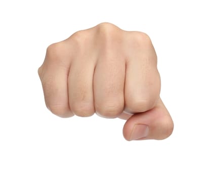 Hand signs. Punch fist isolated on white background