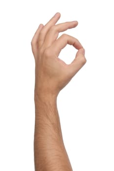 Hand ok sign isolated on white background.