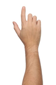 Hand signs. Pointing or touching something. Isolated