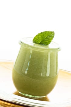 Melons cold bowl with mint in portrait format