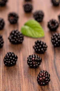 Black blackberries in portrait format and backlight