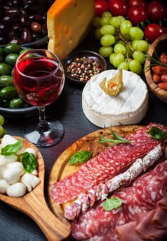 Antipasto and catering platter with different appetizers