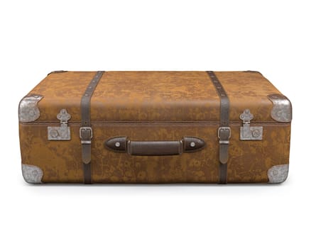 Old suitcase with wear on the surface of the leather and rust on metal. Clipping path included.