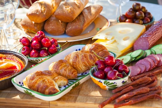 Summer breakfast served in the garden