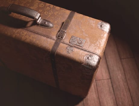 Suitcase on a dark and deserted environment.