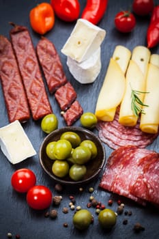 Antipasti and appetizers - top view