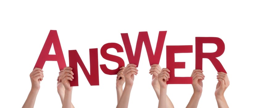 Many Hands Holding the Red Word Answer, Isolated