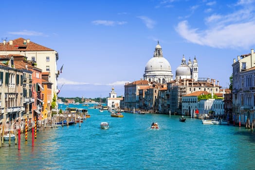 Grand Canal and Basilica Santa Maria della Salute, Venice, Italy and sunny day