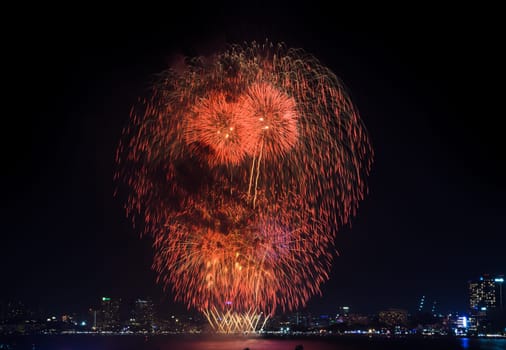 Firework and cityscape of Pattaya city in Thailand