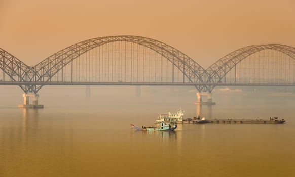 Yadanabon Bridge or Irrawaddy Bridge in Sagaing, Myanmar