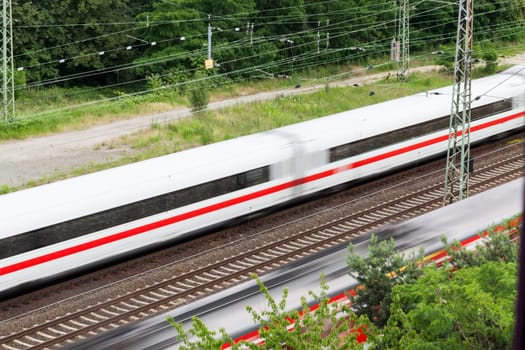 Train sbahn in motion on appeared outdoors in daylight