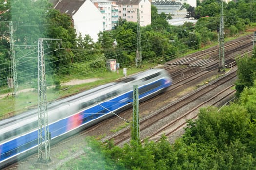 Train sbahn in motion on appeared outdoors in daylight