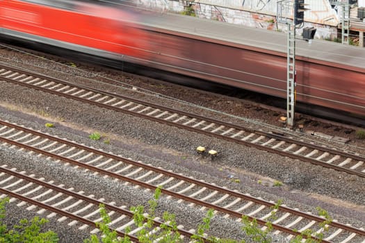 Train sbahn in motion on appeared outdoors in daylight