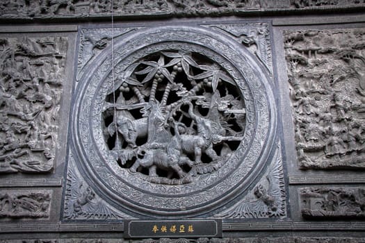 Asian temple with zodiac signs and religious symbols in Malaysia