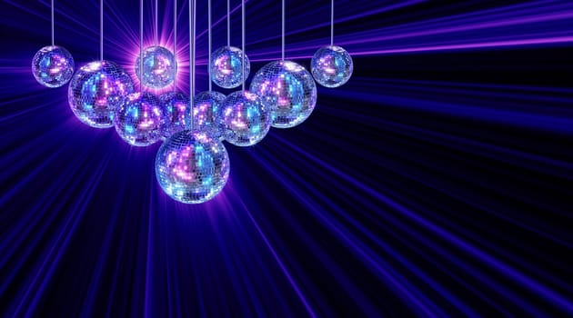 Colorful funky background with mirrored glitter disco balls for party