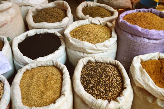 Grain food and spices in Arabic store