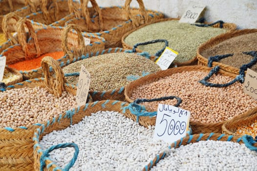 Grain food and spices in Arabic store