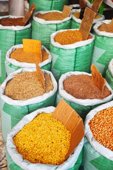 Grain food and spices in Arabic store