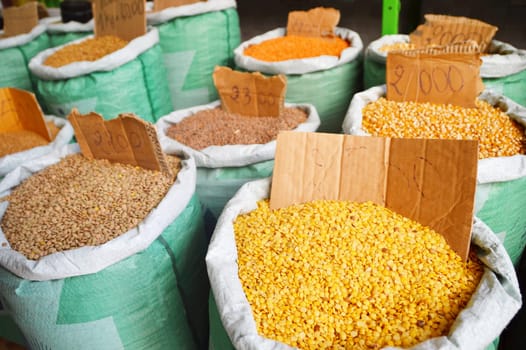 Grain food and spices in Arabic store