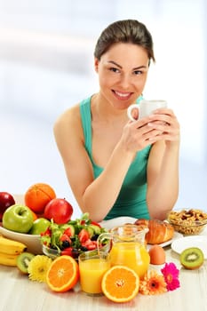 Young woman having breakfast. Balanced diet.