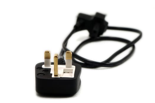 A close up view of electrical plug on white