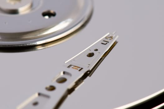 Closeup of disk surface and drive head
