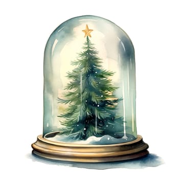 Watercolor Christmas Glass Cloche. Christmas SnowGlobe Clipart, Cozy Winter Clipart. AI Generated.