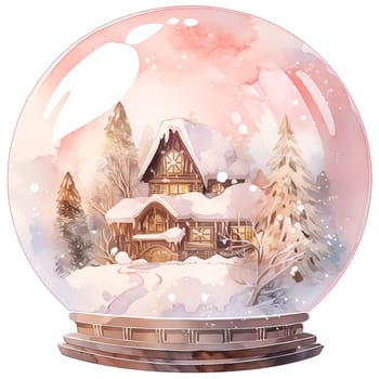 Watercolor Christmas Glass Cloche. Christmas SnowGlobe Clipart, Cozy Winter Clipart. AI Generated.