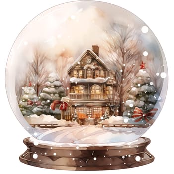 Watercolor Christmas Glass Cloche. Christmas SnowGlobe Clipart, Cozy Winter Clipart. AI Generated.