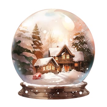 Watercolor Christmas Glass Cloche. Christmas SnowGlobe Clipart, Cozy Winter Clipart. AI Generated.