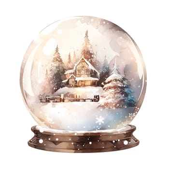 Watercolor Christmas Glass Cloche. Christmas SnowGlobe Clipart, Cozy Winter Clipart. AI Generated.