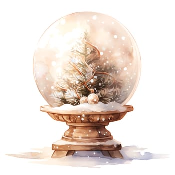 Watercolor Christmas Glass Cloche. Christmas SnowGlobe Clipart, Cozy Winter Clipart. AI Generated.